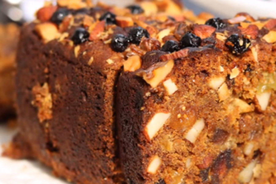 Eggless Whole Wheat Jaggery Fruit Cake